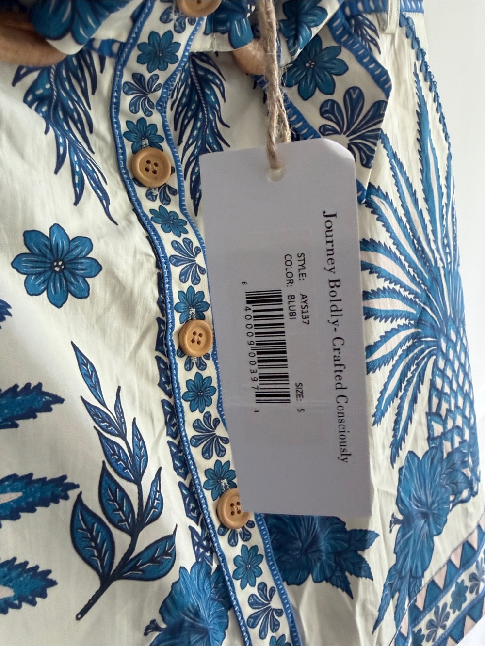 Blue Pineapple Print Mini Skirt with Button Front - Picture 2 of 8